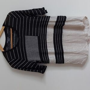 Vince Black and Oatmeal Striped Linen Top.  Size S.